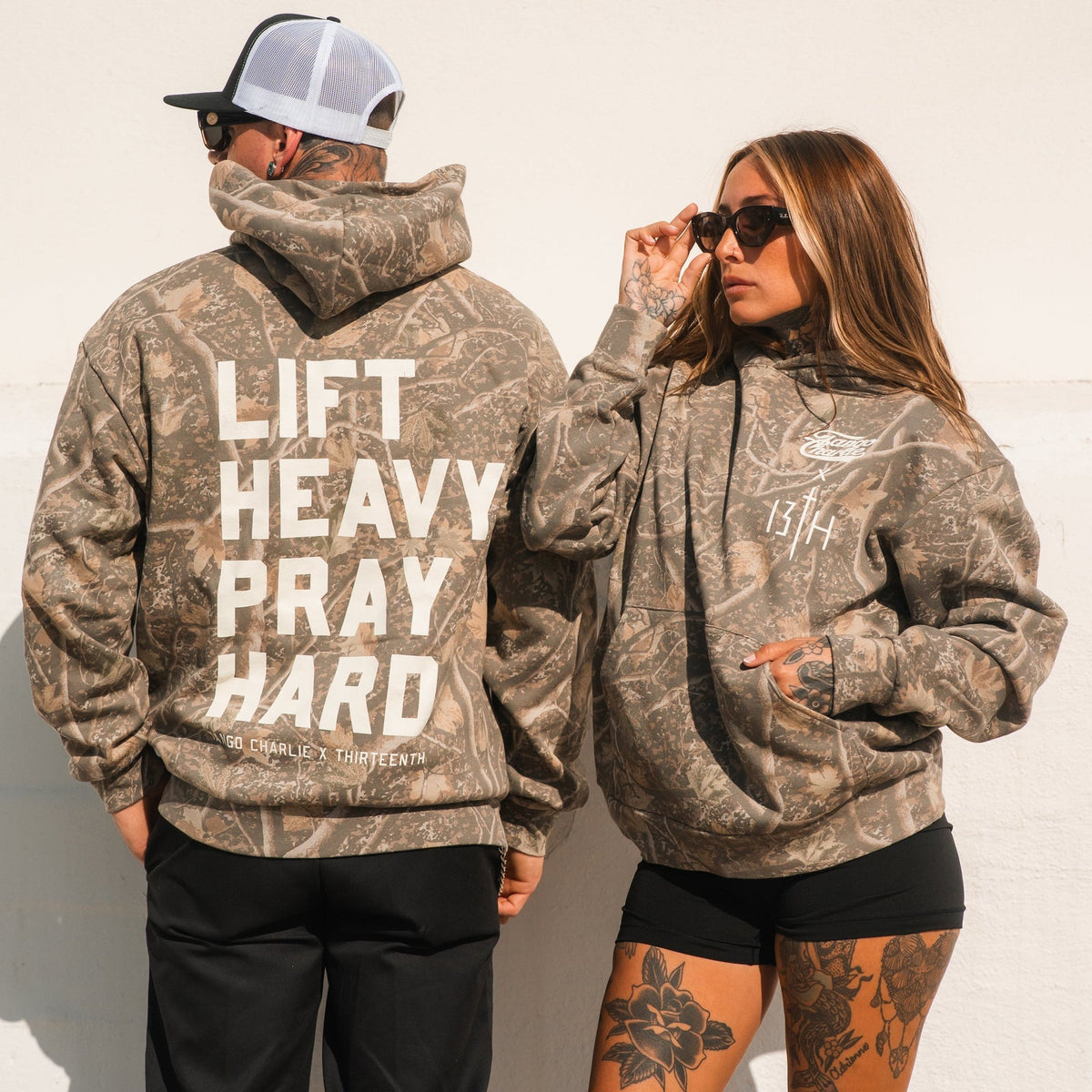 Lift Heavy. Pray Hard. Deadwood Camo hoodie from VOLONTÉ