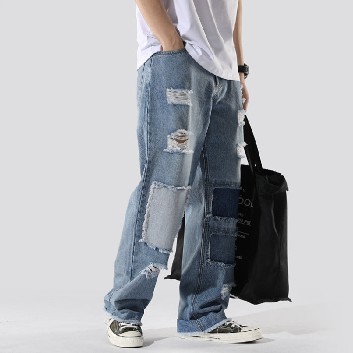Men's Patchwork Baggy Jeans-Urban Streetwear