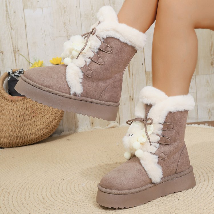 Women's Platform Snow Boots, New Winter Laceup Thick Fleece Lined Warm Cotton Boots
