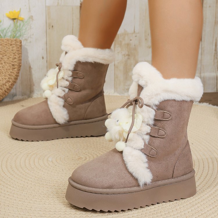 Women's Platform Snow Boots, New Winter Laceup Thick Fleece Lined Warm Cotton Boots