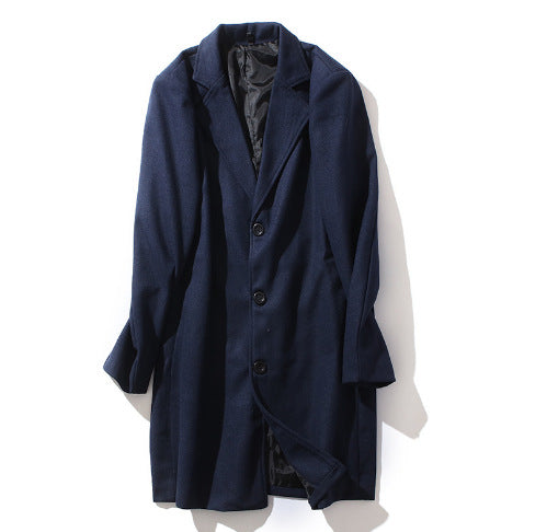 Men's mid-length slim-fit overcoat in Navy Blue