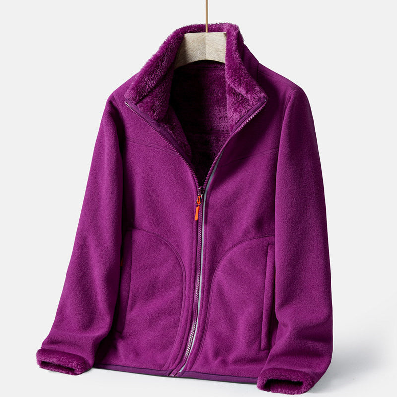 Women's warm fleece zip-up jacket in Purple