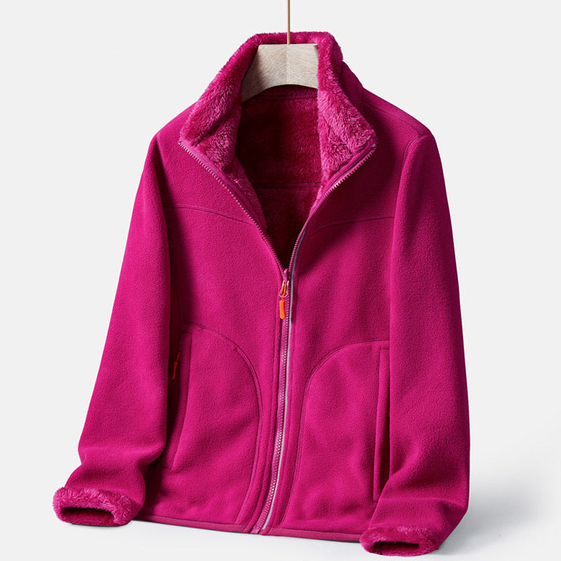 Women's warm fleece zip-up jacket in Rose Red