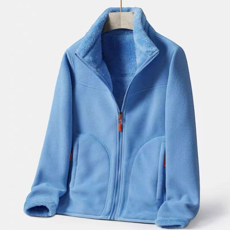 Women's warm fleece zip-up jacket in Sky Blue