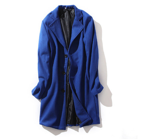 Men's mid-length slim-fit overcoat in Sapphire Blue