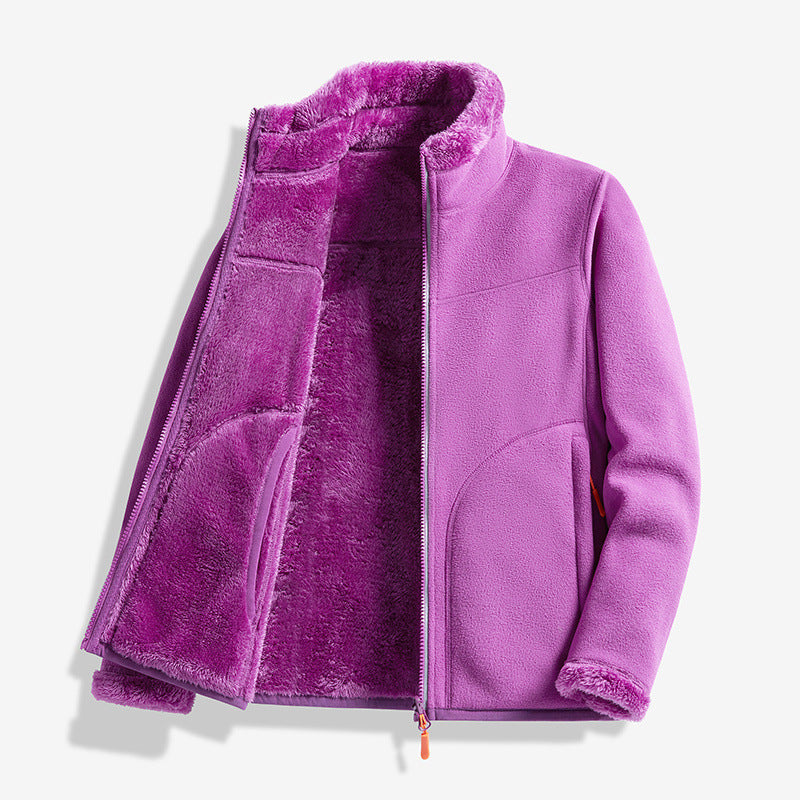Women's warm fleece zip-up jacket in Dark Purple