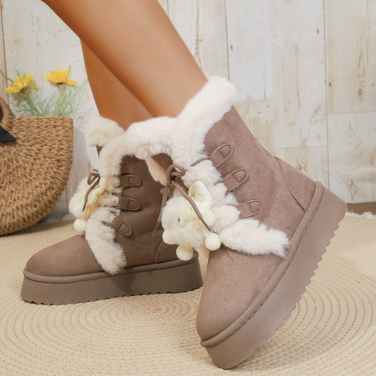 Women's Platform Snow Boots, New Winter Laceup Thick Fleece Lined Warm Cotton Boots
