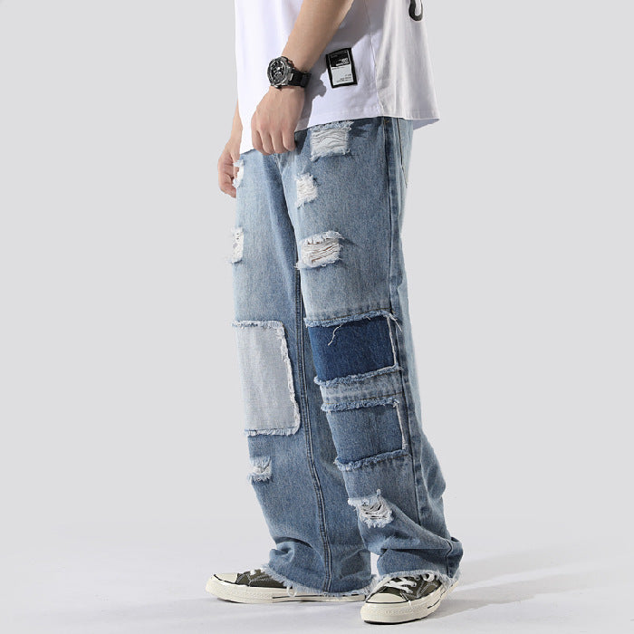 Men's Patchwork Baggy Jeans-Urban Streetwear