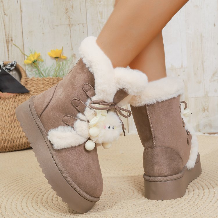 Women's Platform Snow Boots, New Winter Laceup Thick Fleece Lined Warm Cotton Boots