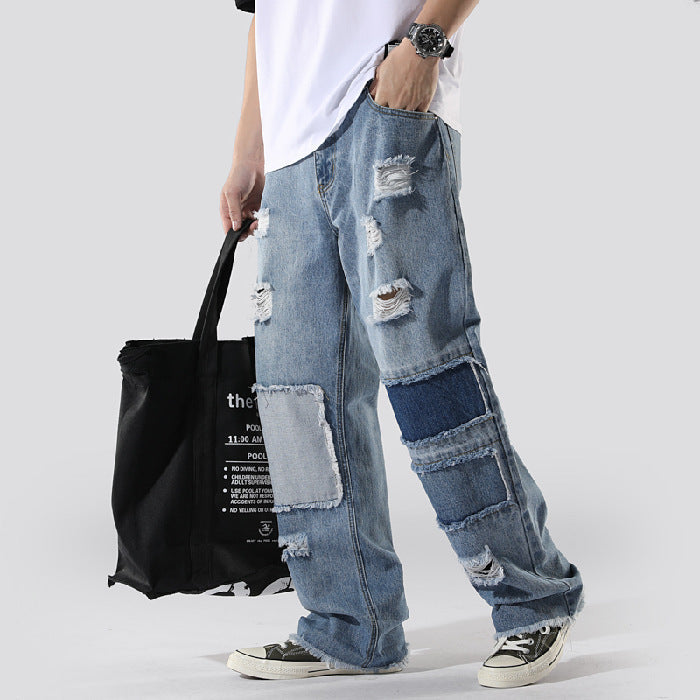 Men's Patchwork Baggy Jeans-Urban Streetwear