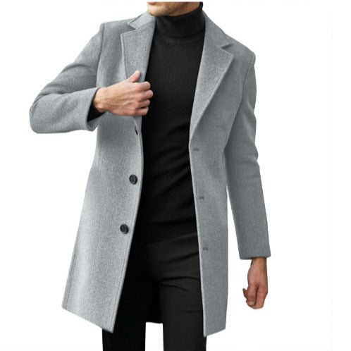 Men's mid-length slim-fit overcoat in Light Gray