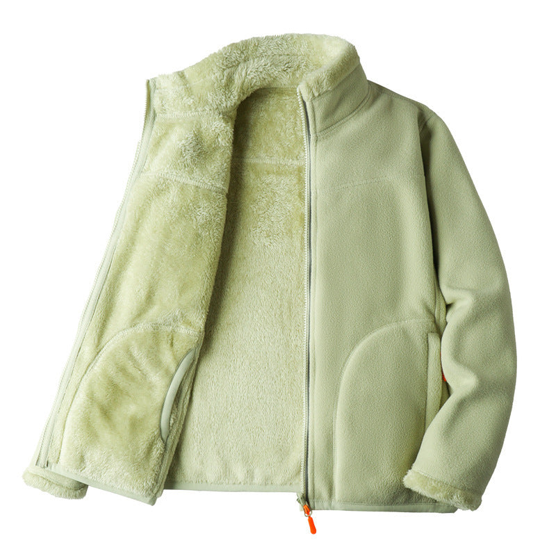 Women's warm fleece zip-up jacket in Mint Green