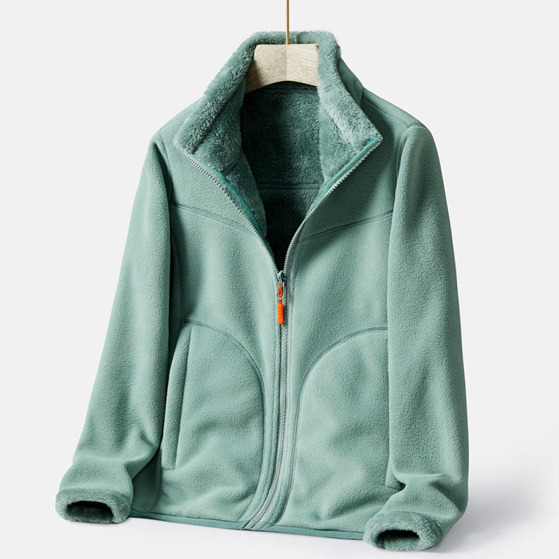 Women's warm fleece zip-up jacket in Retro Green