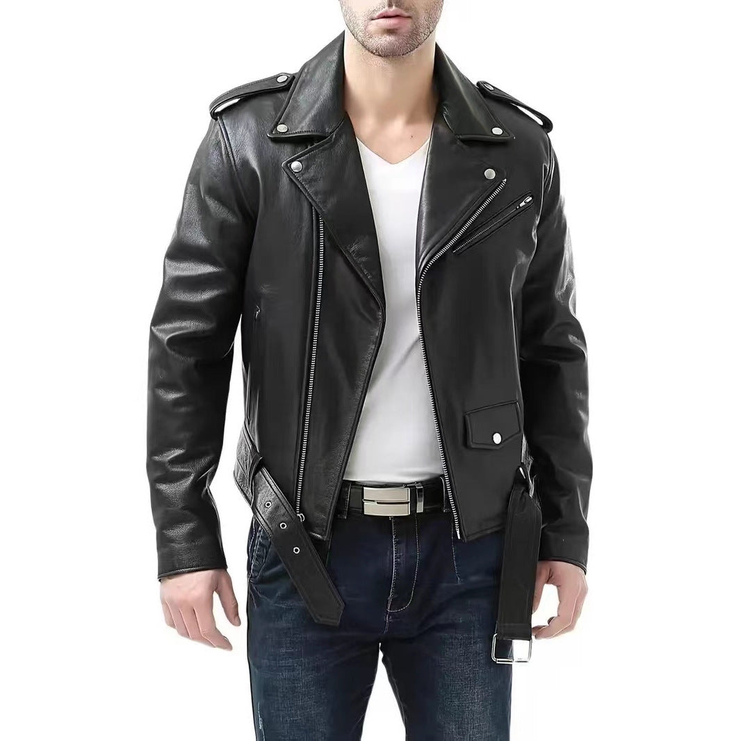 Men's zip-up PU leather jacket in Black