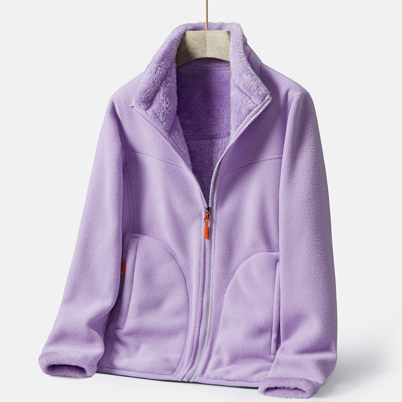 Women's warm fleece zip-up jacket in Light Purple