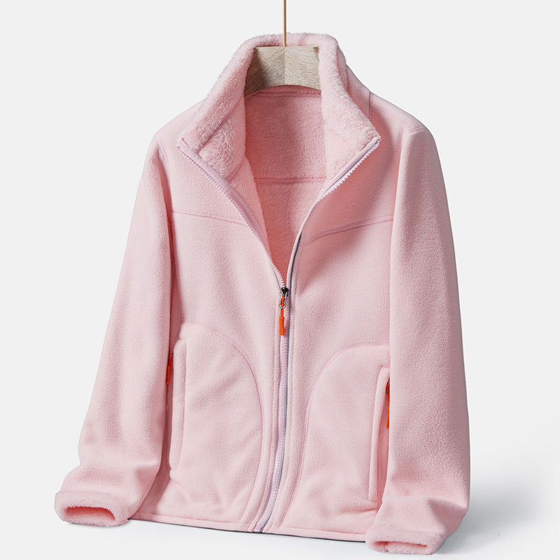 Women's warm fleece zip-up jacket in Rubber Powder