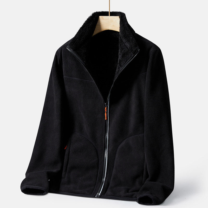 Women's warm fleece zip-up jacket in Black