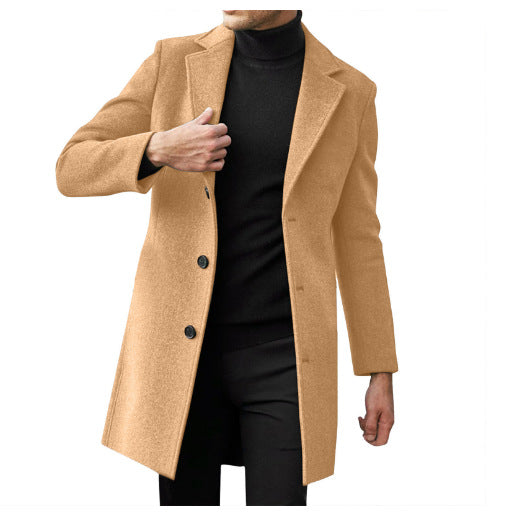Men's mid-length slim-fit overcoat in Khaki